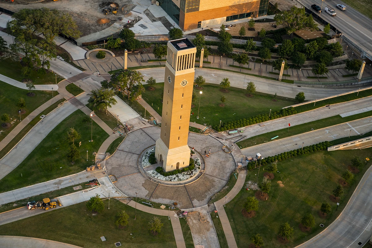 Aerial photo of the Texas A&M Bell Tower 
